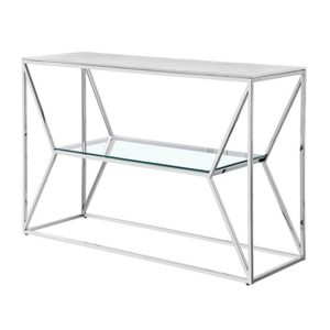 Allinto Marble Effect Glass Top Console Table In White And Grey