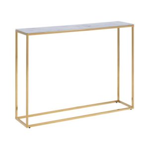 Arcata White Marble Console Table With Gold Frame