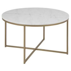 Arcata White Marble Coffee Table Round With Brass Frame