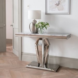 Arleen Marble Console Table With Stainless Steel Base In Grey