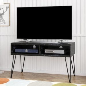 Aynho Wooden TV Stand In Black Marble Effect