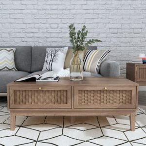 Burdon Wooden Coffee Table With 2 Drawers In Oak