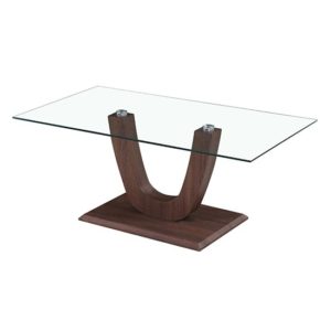 Calliroe Clear Glass Coffee Table With Walnut Base