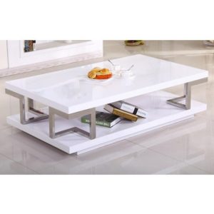 Caoimhe White High Gloss Coffee Table With Stainless Frame