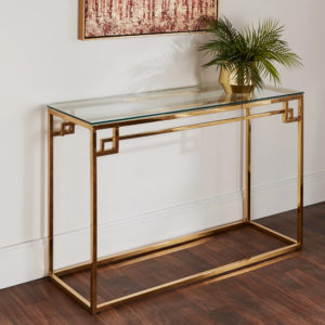Cesar Clear Glass Console Table With Gold Frame