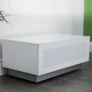 Crick LCD TV Stand Small In White With Glass Door