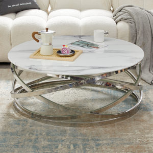Enrico Round Glass Coffee Table In Diva Marble Effect
