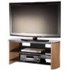 Flore Medium Wooden TV Stand In Light Oak With Black Glass