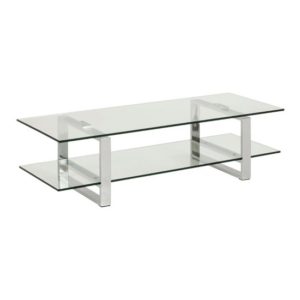 Kennesaw Clear Glass TV Stand With Chrome Steel Frame