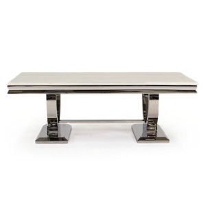Kelsey Marble Coffee Table With Stainless Steel Base In Cream