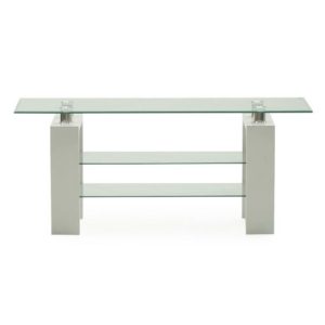 Lilia Tempered Glass TV Stand With White Finish Legs