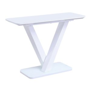 Raffle Glass Console Table With Steel Base In White High Gloss