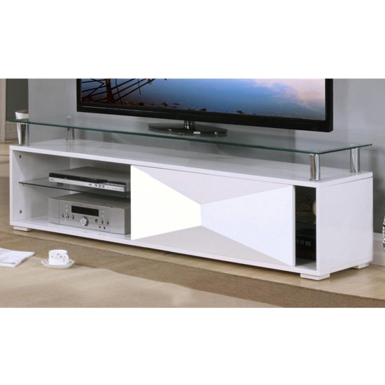 Rasida Glass Top TV Stand In White High Gloss - HomeFurnitureSpace.co.uk