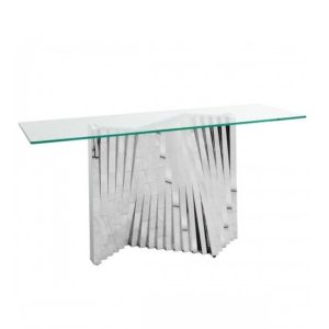 Venezia Glass Console Table In Clear With Stainless Steel Base
