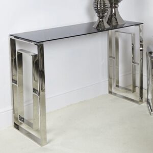 Athens Smoked Glass Console Table With Chrome Metal Base