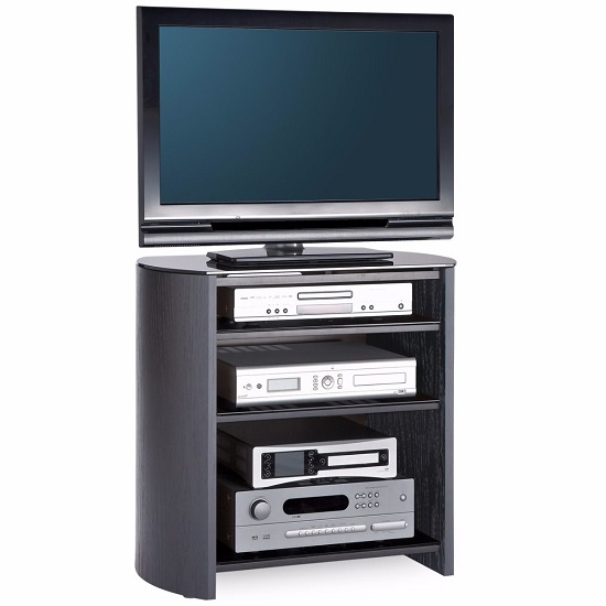 Flore Wooden TV Stand In Black With Four Shelves