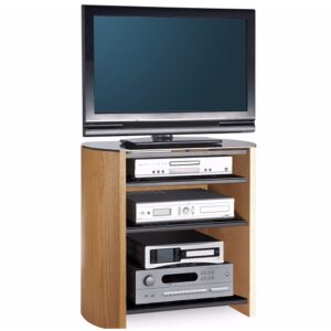 Flare Tall Black Glass TV Stand With Light Oak Wooden Base