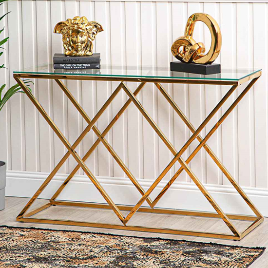 Ivins Clear Glass Console Table With Gold Stainless Steel Base
