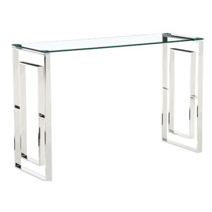Maxon Clear Glass Console Table With Silver Metal Frame