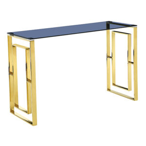 Maxon Grey Glass Console Table With Gold Stainless Steel Frame