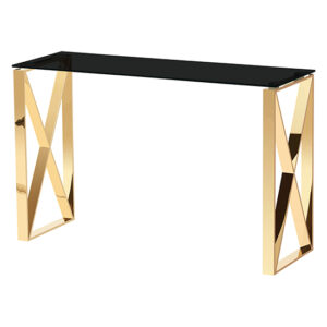 Nardo Black Glass Console Table With Gold Metal Frame