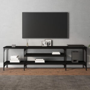 Hetty Wooden TV Stand Large With 2 Shelves In Black