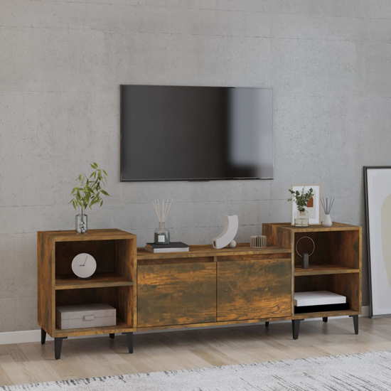 Emery Wooden TV Stand With 2 Doors 2 Shelves In Smoked Oak