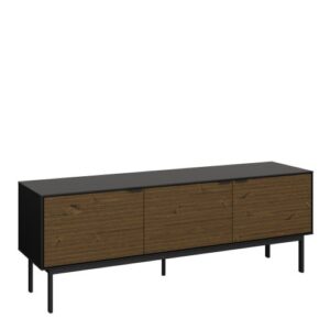 Savva Wooden TV Stand With 3 Doors In Black And Espresso