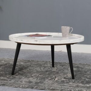 Ocala Marble Top Coffee Table In White With Black Metal Legs