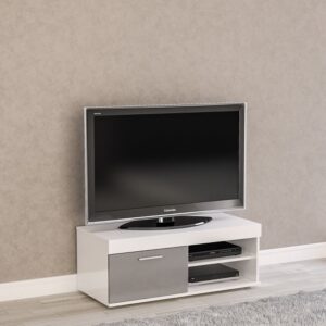 Edged High Gloss TV Stand Small In Grey And White