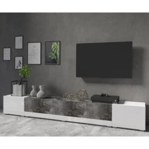 Pacific High Gloss TV Stand With 3 Doors In White And Slate