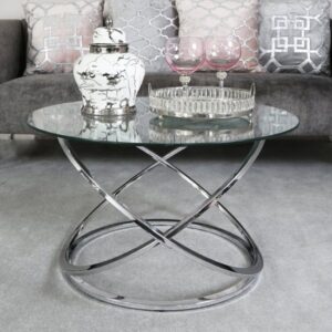Ruston Clear Glass Coffee Table With Shiny Chrome Metal Base