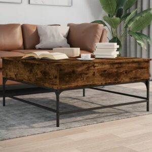 Brighton Wooden Coffee Table With Metal Frame In Smoked Oak