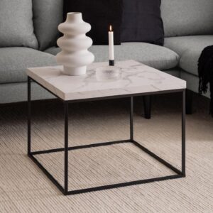 Bellmore Wooden Square Coffee Table In White Marble Effect