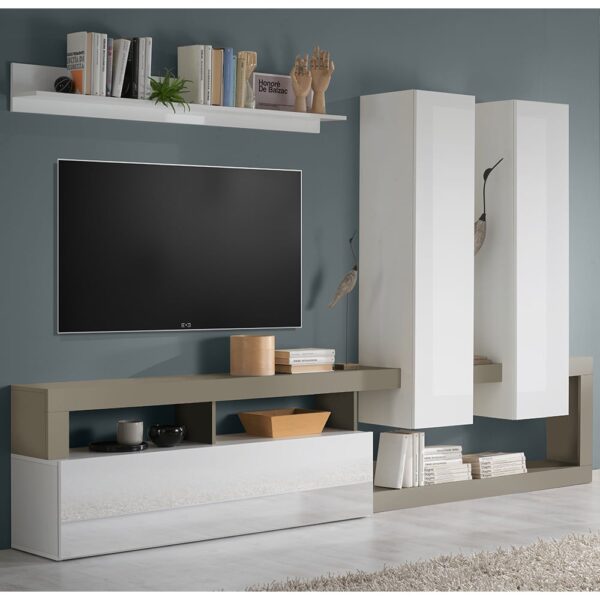 Hanmer Large White Gloss Entertainment Wall Unit In Pewter