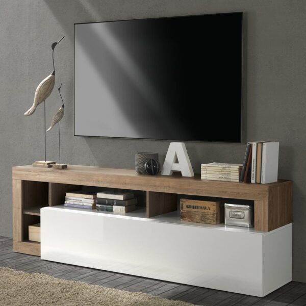 Hanmer White High Gloss TV Stand With 1 Flap Door In Mercure