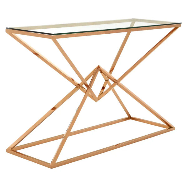 Allston Glass Console Table With Corseted Rose Gold Frame