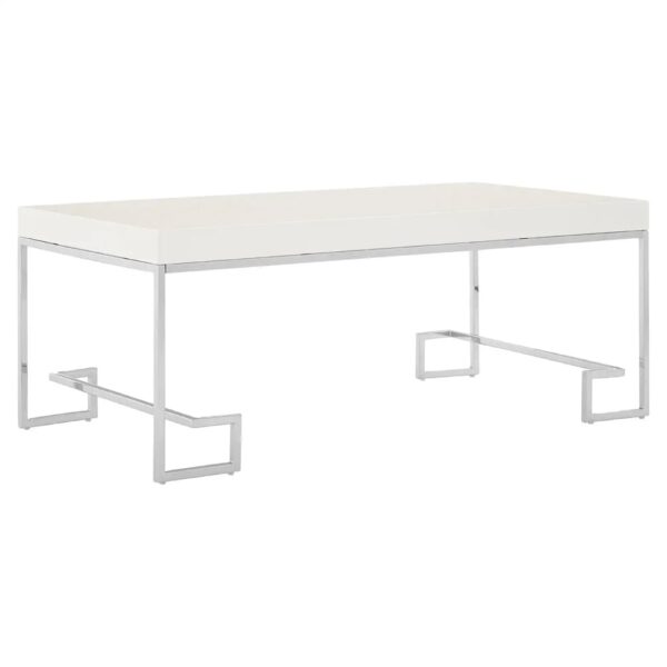 Allston White High Gloss Coffee Table With Chrome Frame