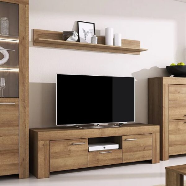 Sonora Wooden TV Stand With Wall Shelf In Riviera Oak