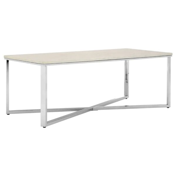 Allston White Faux Marble Coffee Table With Chrome Frame