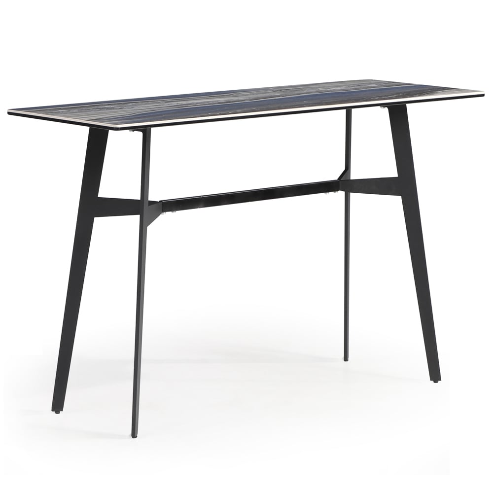 Bolivia Glass Console Table With Black Metal Legs In Blue Mist