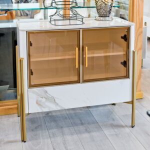 Carmel Marble Top Sideboard 2 Doors 1 Drawer In White And Gold