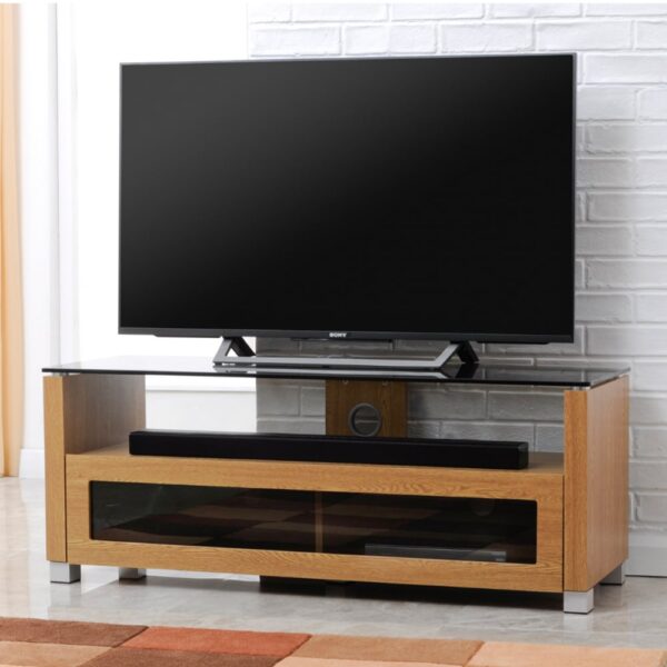 Elmira Large Wooden TV Stand With Glass Top In Light Oak