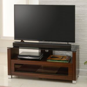 Elmira Small Wooden TV Stand With Glass Top In Walnut