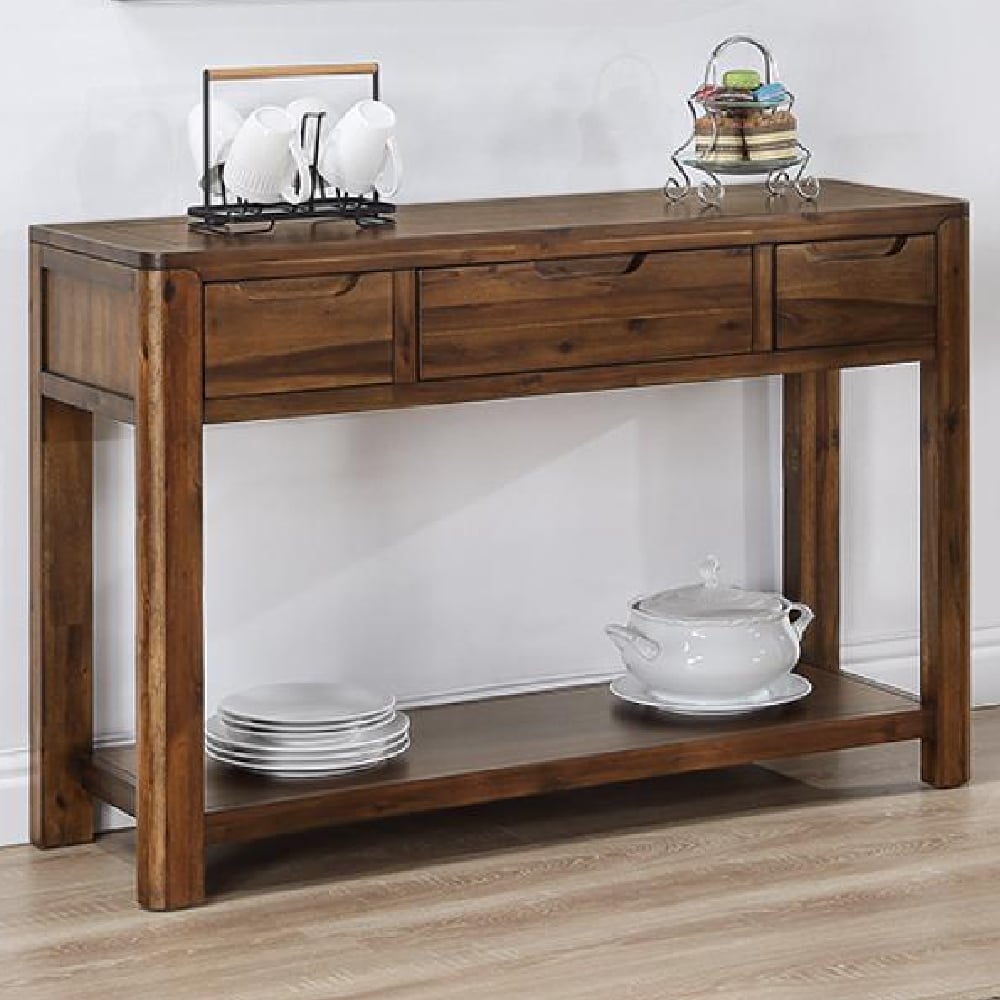 Monza Wooden Console Table With 3 Drawers In Walnut