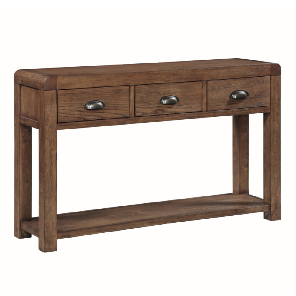 Ontario Wooden Console Table With 3 Drawers In Dark Oak