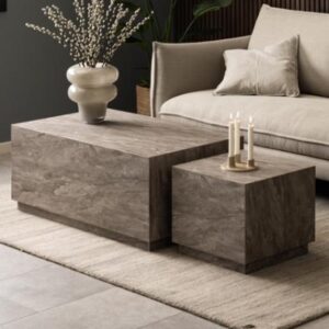Delft Wooden Nesting Coffee Tables In Grey Marble Effect