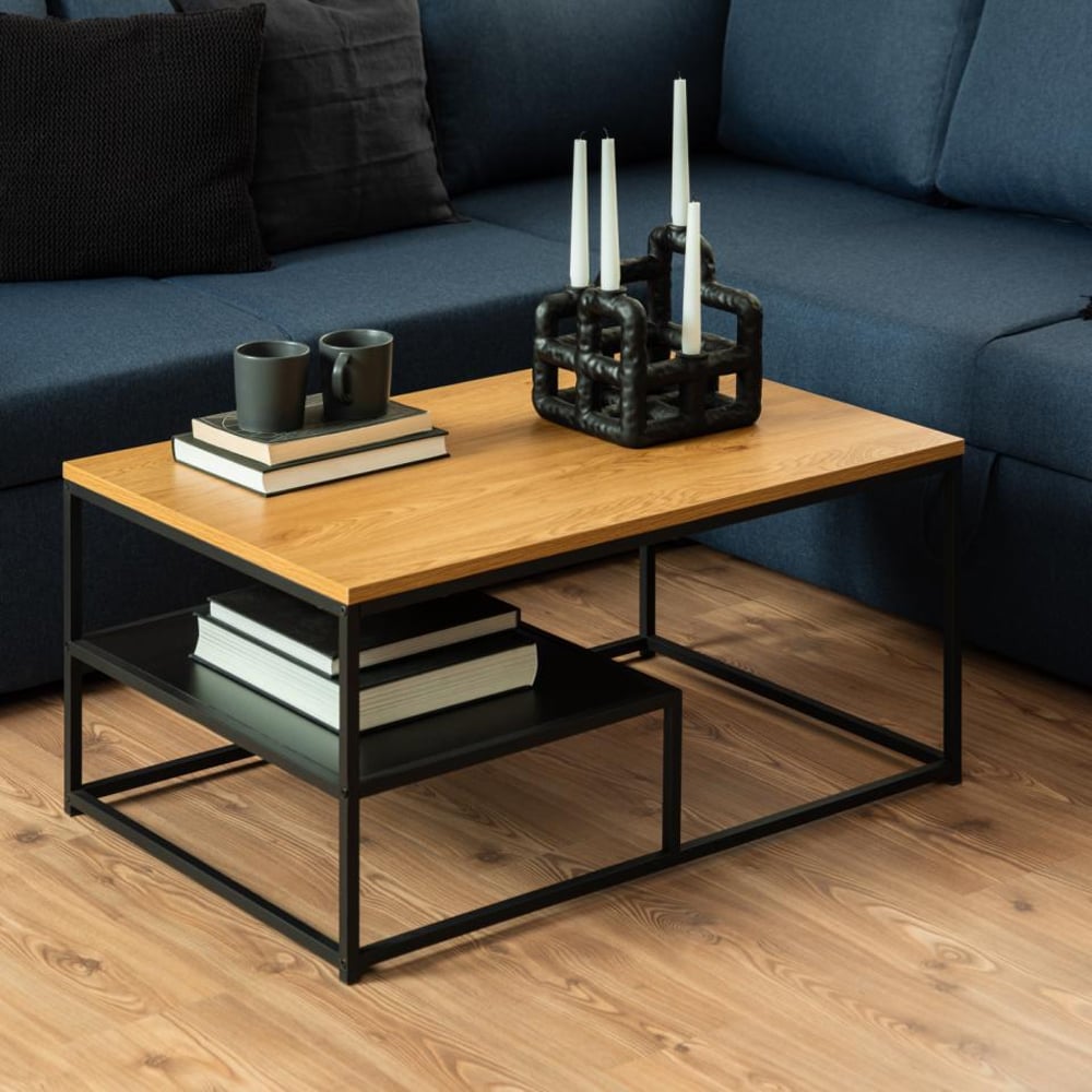 Giza Wooden Coffee Table With Black Frame In Oak