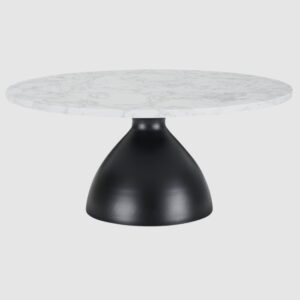 Holmdel Marble Coffee Table With Black Iron Base In White