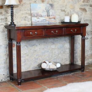 Laconia Wooden Console Table With 3 Drawers In Mahogany